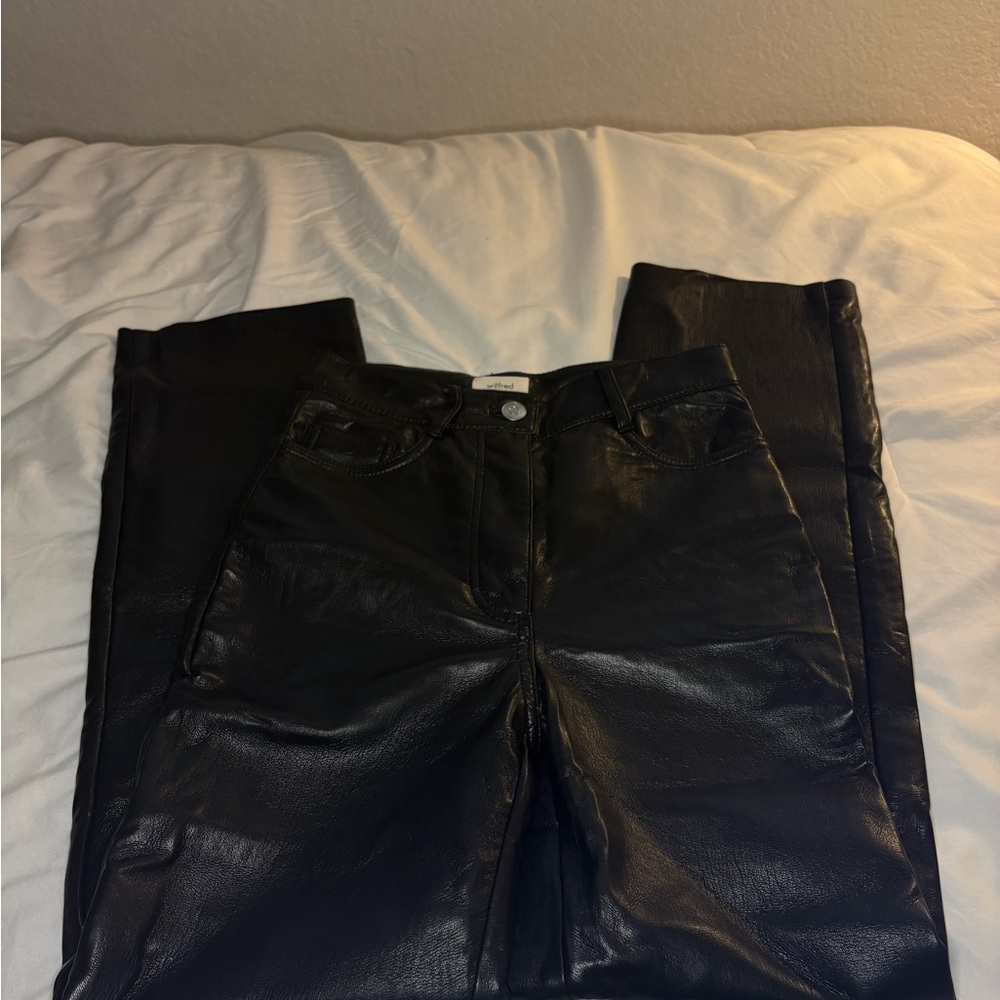 Wilfred Black Leather-Style Pants